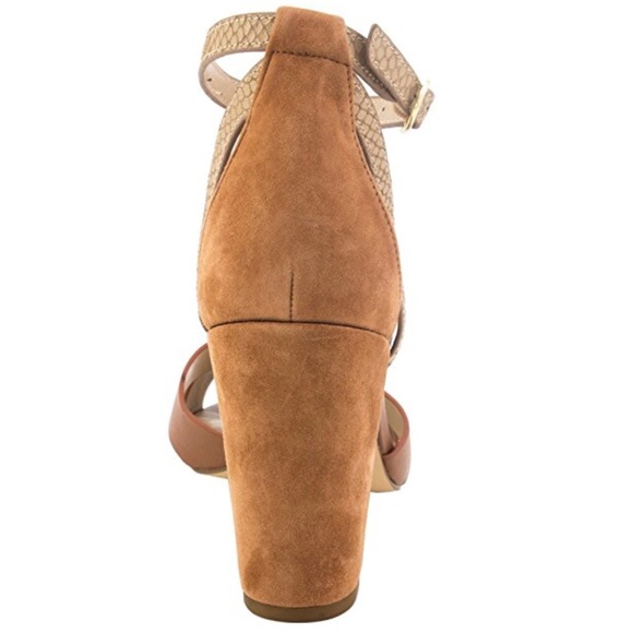 Cognac Ankle Strap Block Heel Leather Sandals - Picture 8 of 8